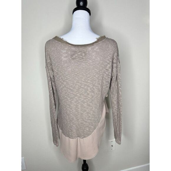 VTG Y2K Deletta Anthropologie Taupe Knit Frayed Trim Sheer Hi-Low - Picture 6 of 11